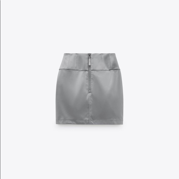 Zara NWT High Waisted Technical Mini Skirt Small Neutral Grey - Picture 6 of 9